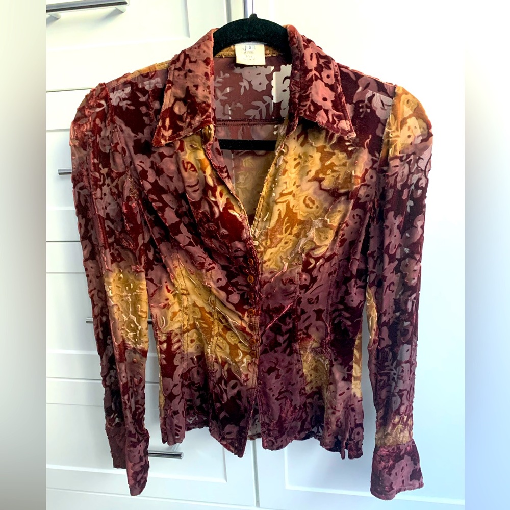 VERTIGO Velvet Burn-out Fitted Blouse